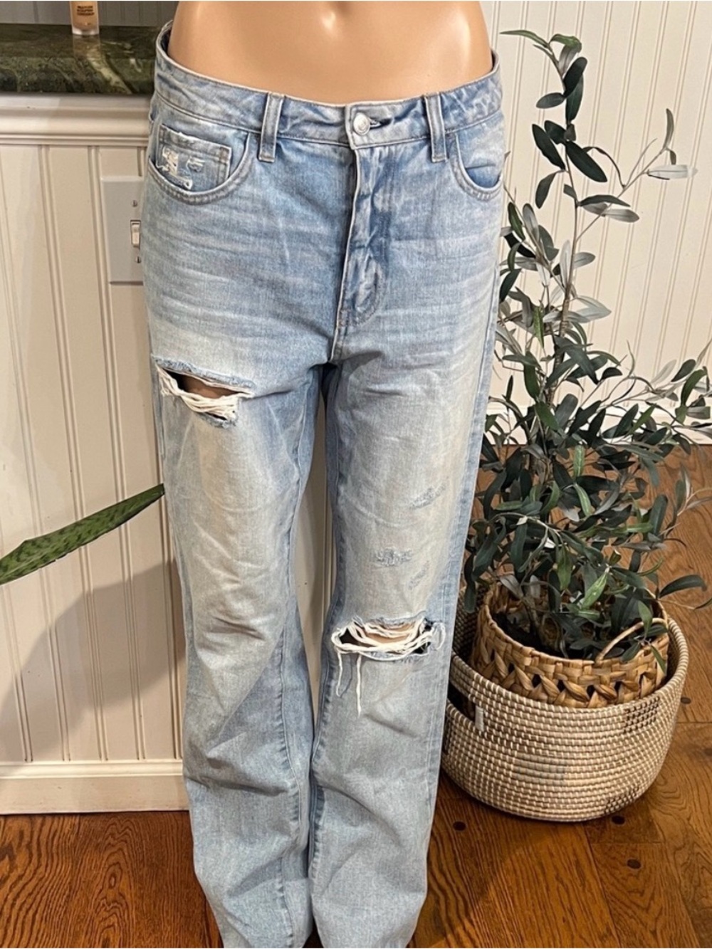 Flying Monkey Light Wash Distressed Straight Leg Jeans